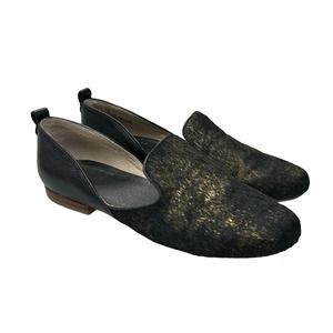 Latigo Black Gold Metallic Dyed Sanhe Pony Fur Leather Flats 7M